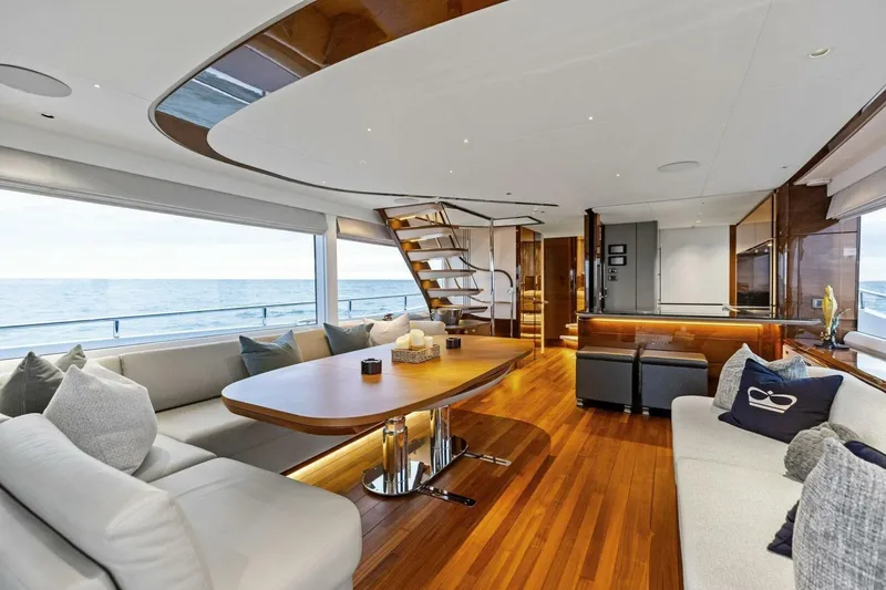 Slide: The Image of Luxurious interior of 2024 Princess X80 yacht with elegant wood finishes and modern furnishings. - 26
