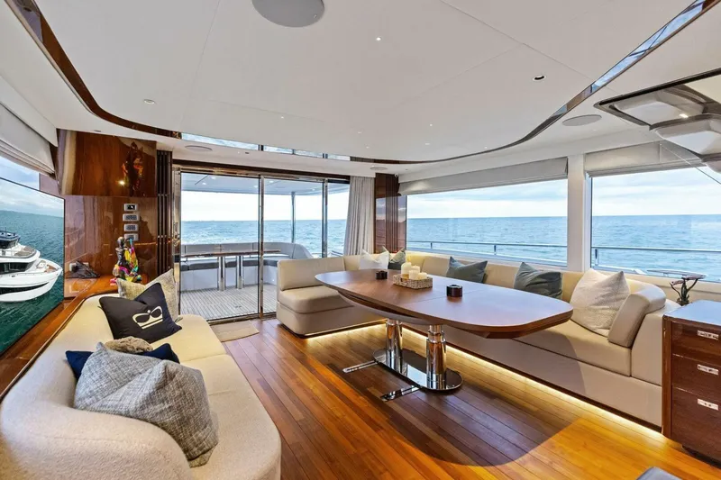 Slide: The Image of Luxurious interior of 2024 Princess X80 yacht with ocean view and elegant seating area. - 33