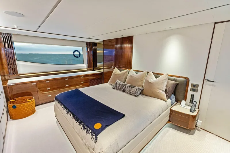 Slide: The Image of Luxurious bedroom interior of 2024 Princess X80 yacht with ocean view. - 43