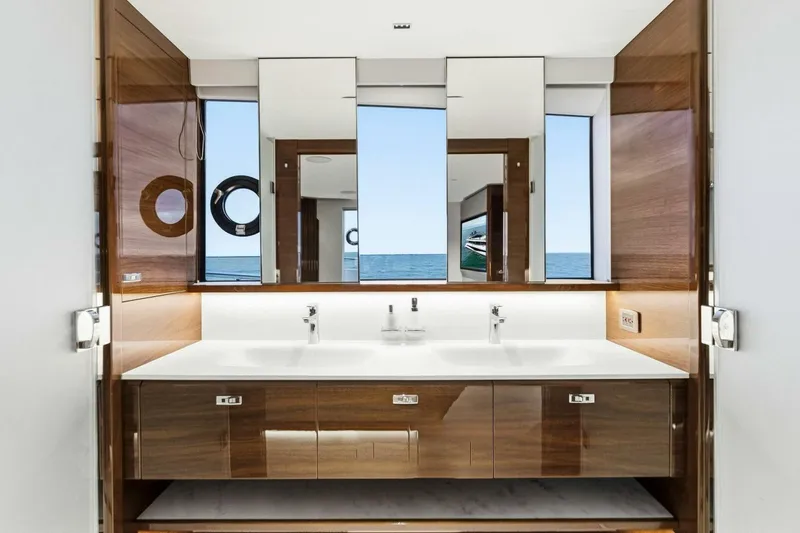 Slide: The Image of Luxurious bathroom on 2024 Princess X80 yacht with ocean view and modern fixtures. - 54