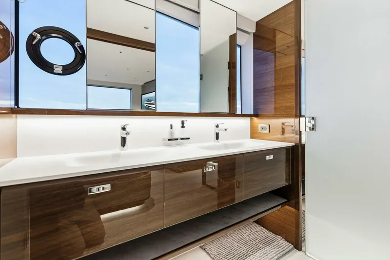 Slide: The Image of Luxurious bathroom interior on 2024 Princess X80 yacht, featuring modern fixtures and elegant design. - 55