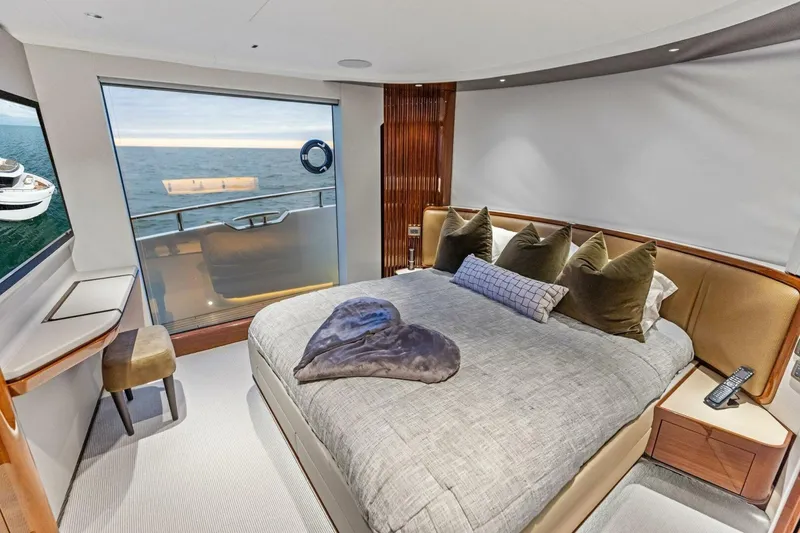 Slide: The Image of Luxurious bedroom interior of 2024 Princess X80 yacht with ocean view. - 59