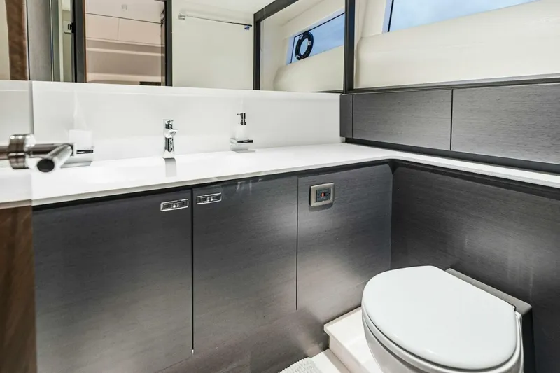 Slide: The Image of Luxurious bathroom interior of 2024 Princess X80 yacht, featuring sleek design and modern fixtures. - 66