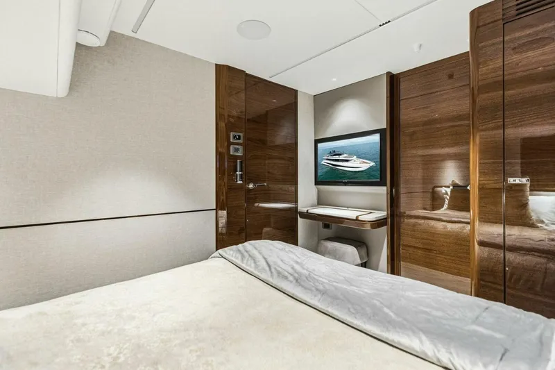 Slide: The Image of Luxurious 2024 Princess X80 yacht interior with elegant wood finishes and modern amenities. - 68