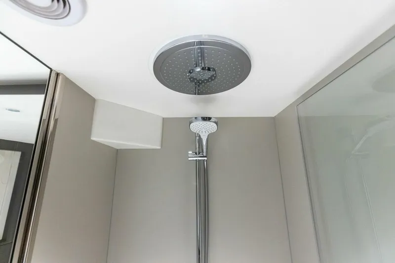 Slide: The Image of Modern shower in 2024 Princess X80 yacht bathroom, featuring sleek design and fixtures. - 82