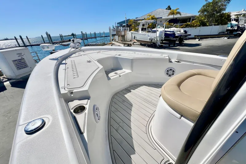 Slide: The Image of Simrad navigation display on 2016 Sportsman Masters 247 Bay Boat, showing various marine functions. - 12