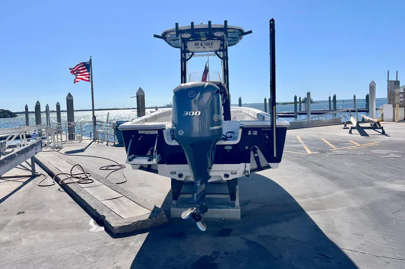 Slide: The Image of 2016 Sportsman Masters 247 Bay Boat at Port 32 marina, front view. - 8