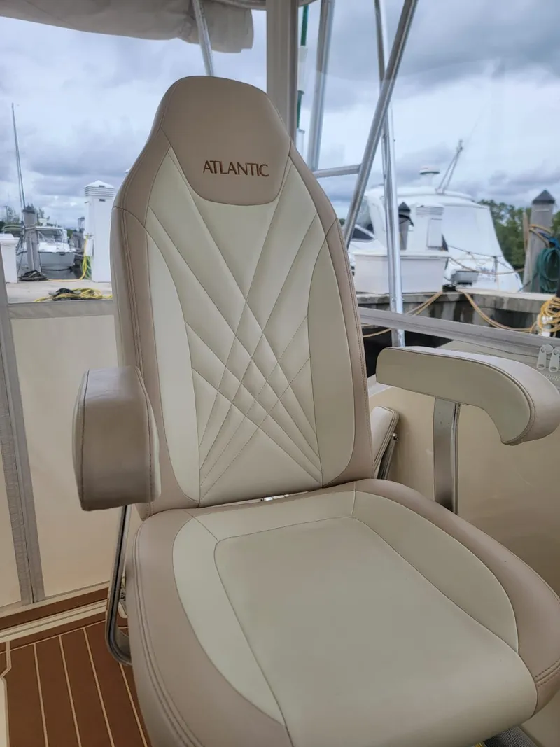 Slide: The Image of Comfortable seat on a 1988 Atlantic 34 Express boat. - 8