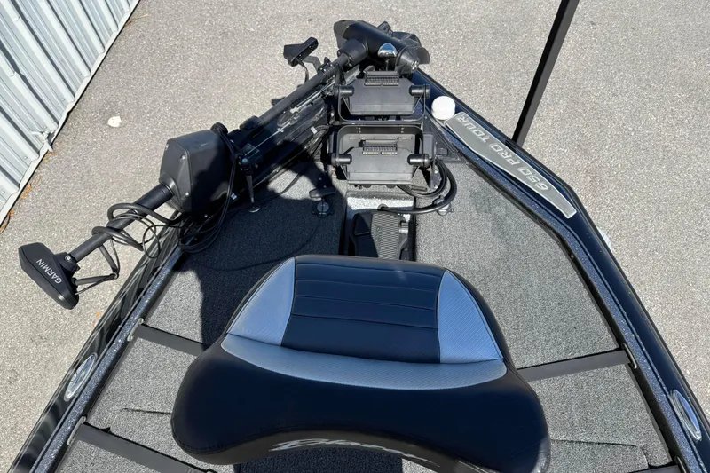Slide: The Image of 2020 Blazer 625 Pro Elite boat deck with Garmin equipment and seating. - 8