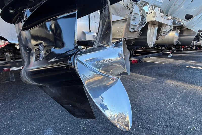 Slide: The Image of Close-up of a Suzuki boat propeller on a 2026 Viaggio X24U. - 23