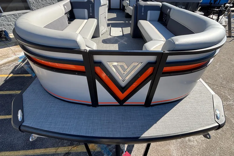 Slide: The Image of 2026 Viaggio X24U pontoon boat with stylish seating and modern design. - 4