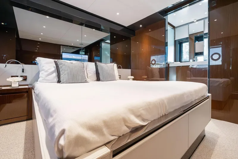 Slide: The Image of Luxurious bedroom interior of 2023 Riva 68 Diable yacht with modern design and elegant furnishings. - 43