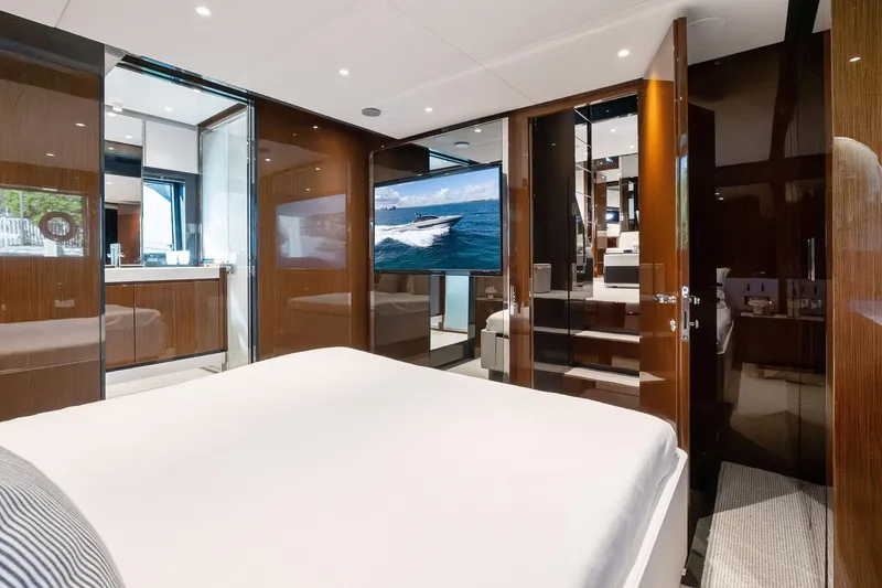 Slide: The Image of Luxurious interior of 2023 Riva 68 Diable yacht with modern design and elegant furnishings. - 46