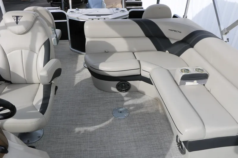 Slide: The Image of 2021 Trifecta 22 RFC boat interior with plush seating and modern design. - 29