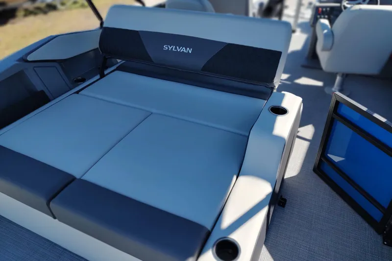 Slide: The Image of 2026 Sylvan R-22 boat interior with comfortable seating and cup holders. - 16