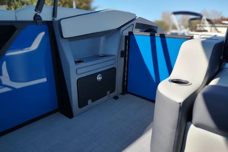 Slide: The Image of Interior of 2026 Sylvan R-22 boat featuring seating and storage compartments. - 20