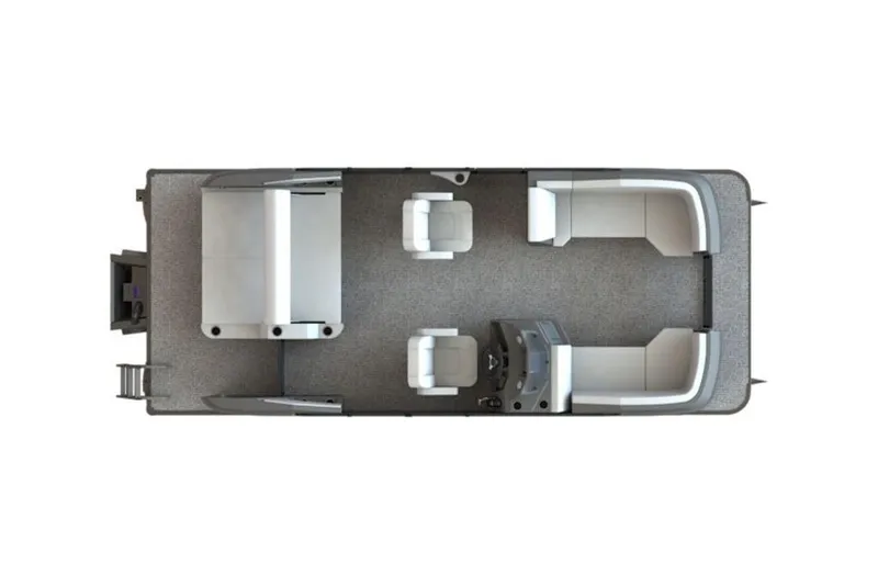 Slide: The Image of Top view of 2026 Sylvan R-22 boat interior layout with seating and helm. - 22