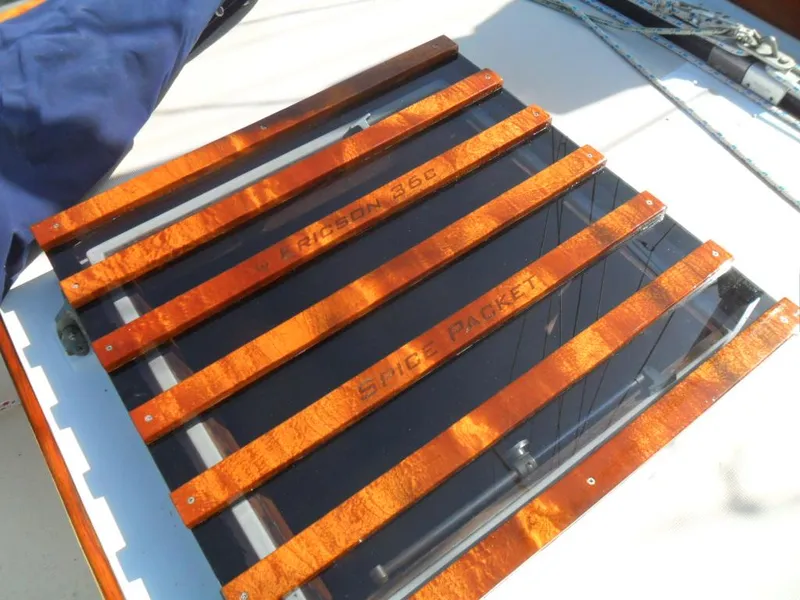 Slide: The Image of 1976 Ericson 36C boat hatch with wooden slats. - 18