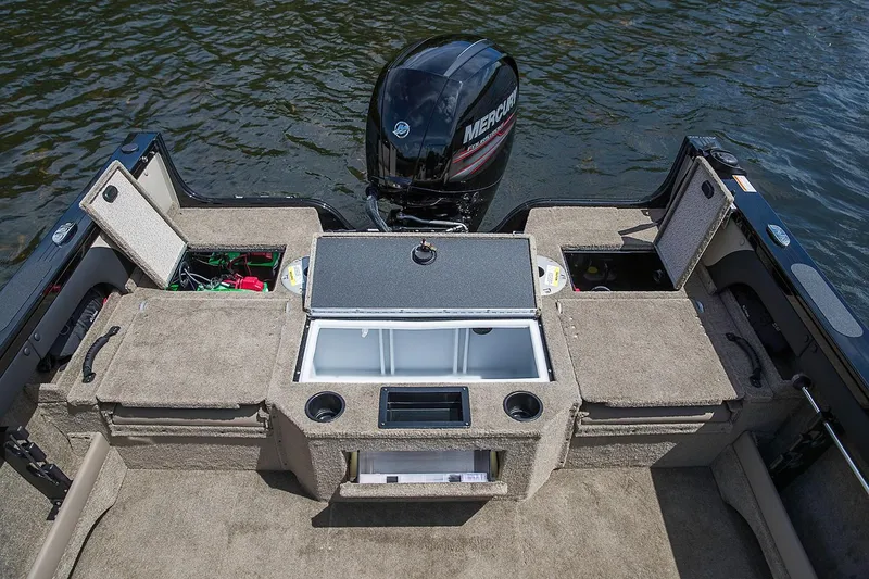 Slide: The Image of Manufacturer Provided Image: 2019 Crestliner 1850 Super Hawk boat interior with Mercury outboard motor. - 18