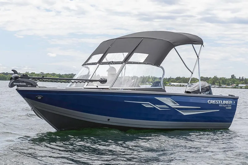 Slide: The Image of Manufacturer Provided Image: 2019 Crestliner 1850 Super Hawk boat on water with canopy. - 7