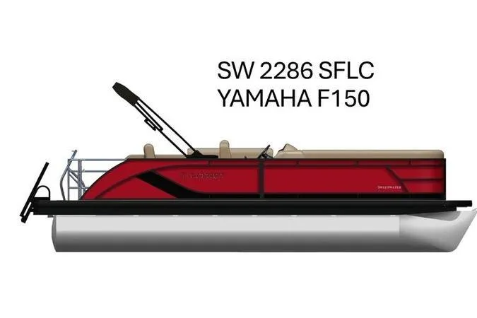 The Image of 2026 Godfrey Sweetwater 2286 SFL pontoon boat with Yamaha F150 engine, side view. - 0