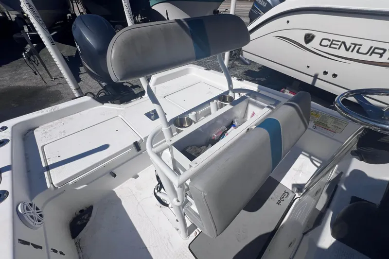 Slide: The Image of 2008 Skeeter ZX20 Bay boat interior with seating and storage compartments. - 16