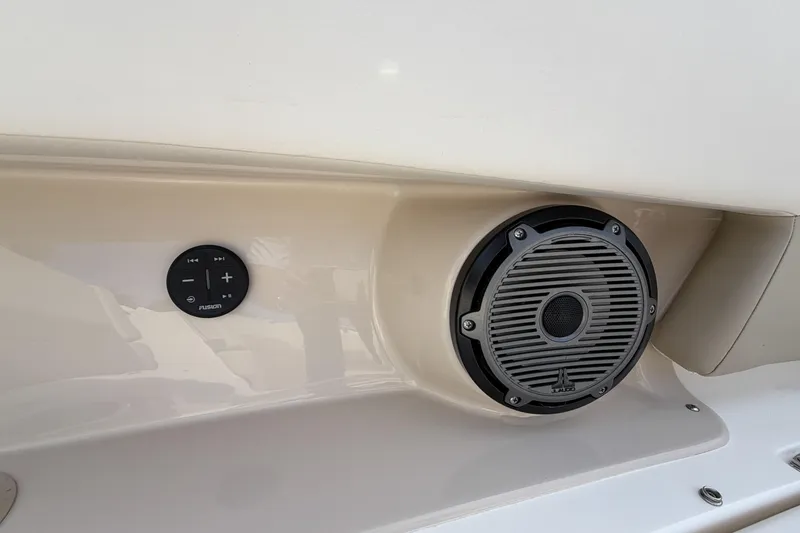 Slide: The Image of 2022 Boston Whaler 320 Vantage boat speaker and control panel detail. - 42