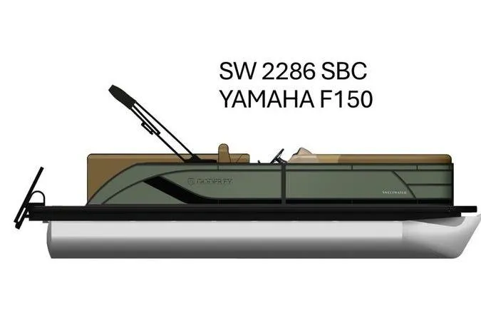 The Image of 2026 Godfrey Sweetwater 2286 SB pontoon boat with Yamaha F150 engine, side view. - 1