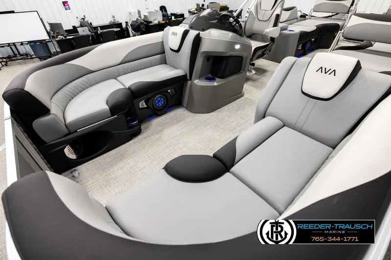 Slide: The Image of Luxurious interior of 2026 Avalon LSZ QLS pontoon boat with plush seating and modern design. - 10