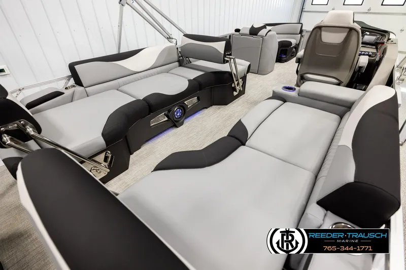 Slide: The Image of Luxurious interior of 2026 Avalon LSZ QLS pontoon boat with plush seating and modern design. - 12
