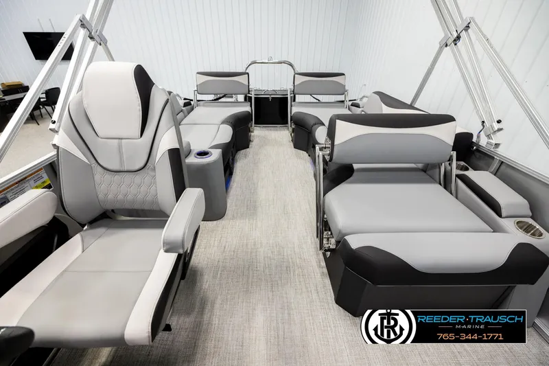 Slide: The Image of Luxurious interior of 2026 Avalon LSZ QLS pontoon boat with modern seating design. - 14