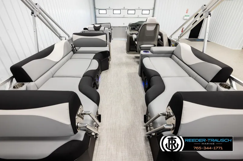 Slide: The Image of Luxurious interior of 2026 Avalon LSZ QLS pontoon boat with plush seating and modern design. - 16