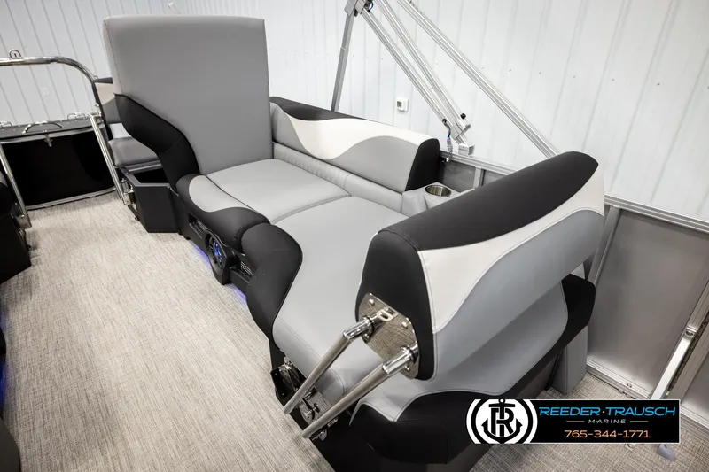 Slide: The Image of Luxurious seating on 2026 Avalon LSZ QLS pontoon boat, featuring modern design and comfort. - 26