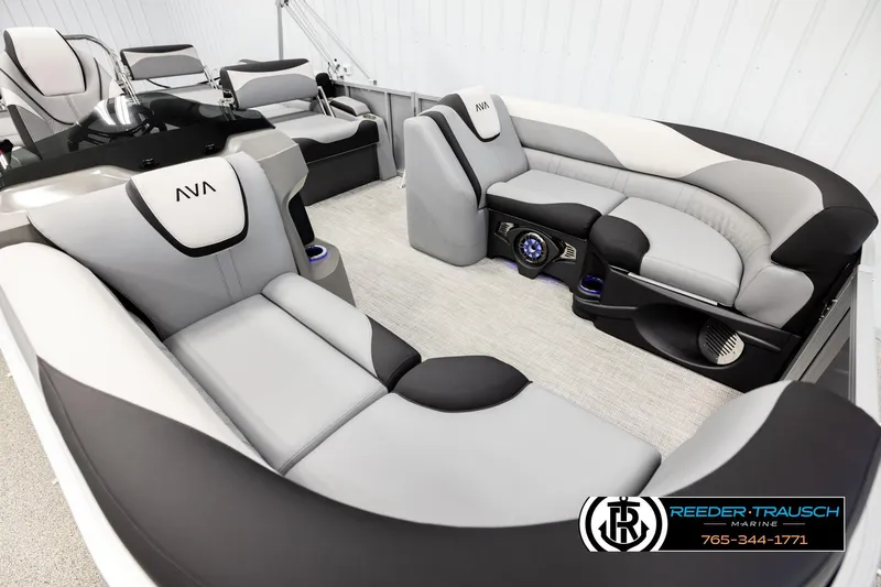 Slide: The Image of Luxurious interior of 2026 Avalon LSZ QLS pontoon boat with plush seating and modern design. - 9