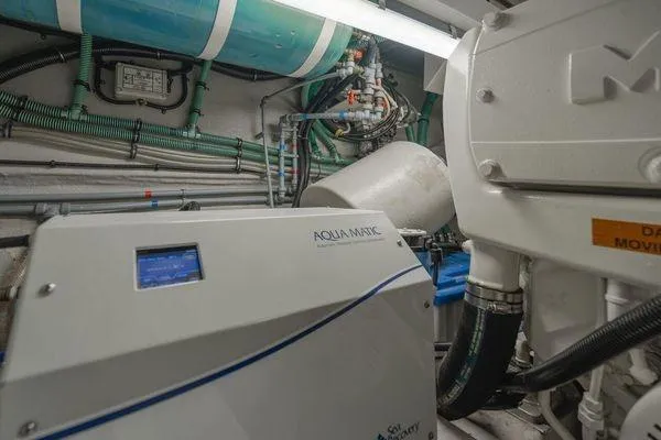 Slide: The Image of Engine room of 2010 Sunseeker Manhattan 60 yacht with Aquamatic system and machinery. - 13