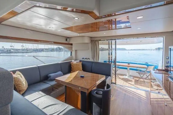 Slide: The Image of Luxurious interior of 2010 Sunseeker Manhattan 60 yacht with waterfront view. - 28