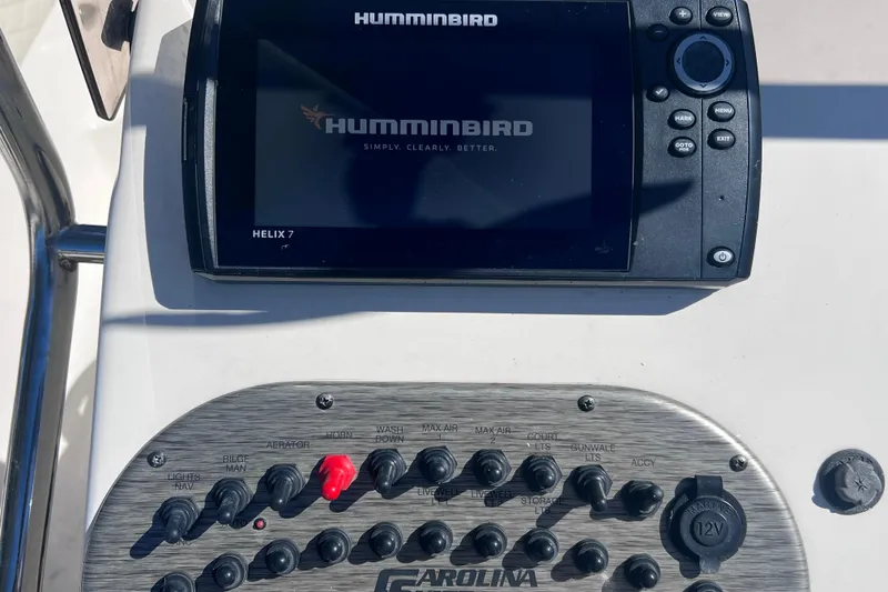 Slide: The Image of Control panel of 2020 Sea Chaser 21 Sea Skiff with Humminbird Helix 7 display. - 20