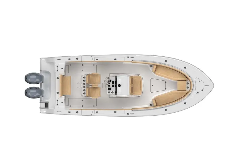 Slide: The Image of Manufacturer Provided Image: 2022 Sportsman Open 262 Center Console boat, top view, dual engines, spacious deck layout. - 13