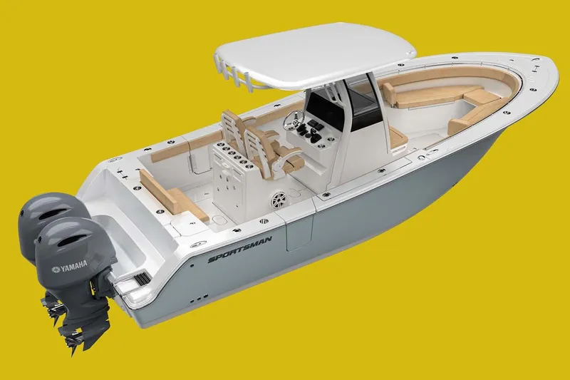 Slide: The Image of Manufacturer Provided Image: 2022 Sportsman Open 262 Center Console boat with dual Yamaha engines. - 9