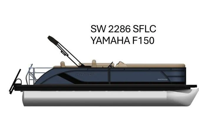 The Image of 2026 Godfrey Sweetwater 2286 SFL pontoon boat with Yamaha F150 engine, side view. - 0