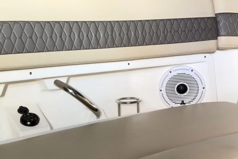 Slide: The Image of Interior of 2021 Pursuit DC 326 Dual Console with speaker and handrail. - 42