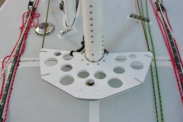 Slide: The Image of Deck of 2012 Hughes 40 sailboat with rigging and mast base. - 15