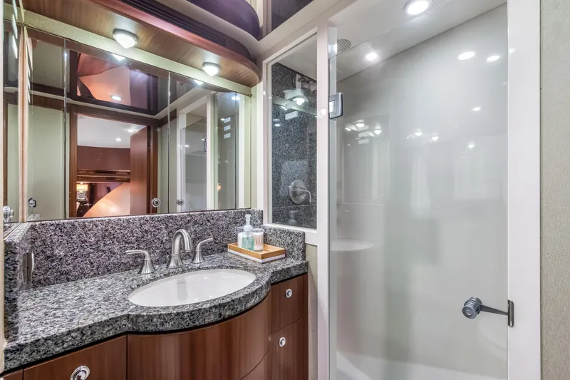 Slide: The Image of Luxurious bathroom interior of 2012 Cheoy Lee 84 Bravo yacht with elegant fixtures. - 20