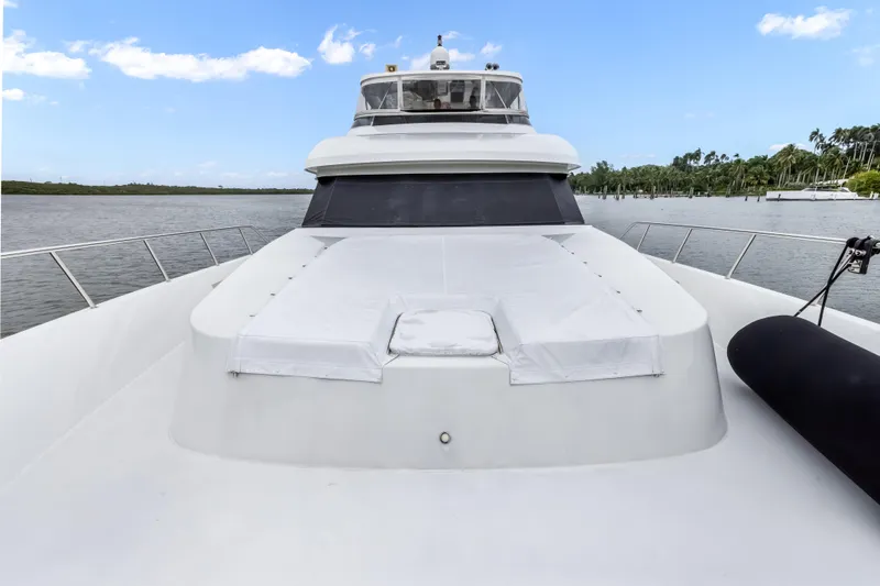Slide: The Image of Bow view of 2012 Cheoy Lee 84 Bravo yacht on a calm waterway. - 36