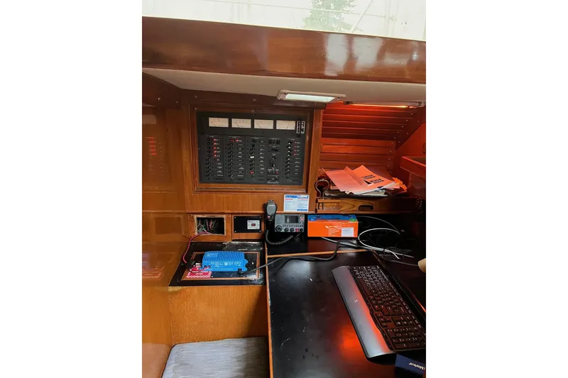 Slide: The Image of Interior of 1980 SKYE 51 yacht with navigation equipment and control panel. - 1