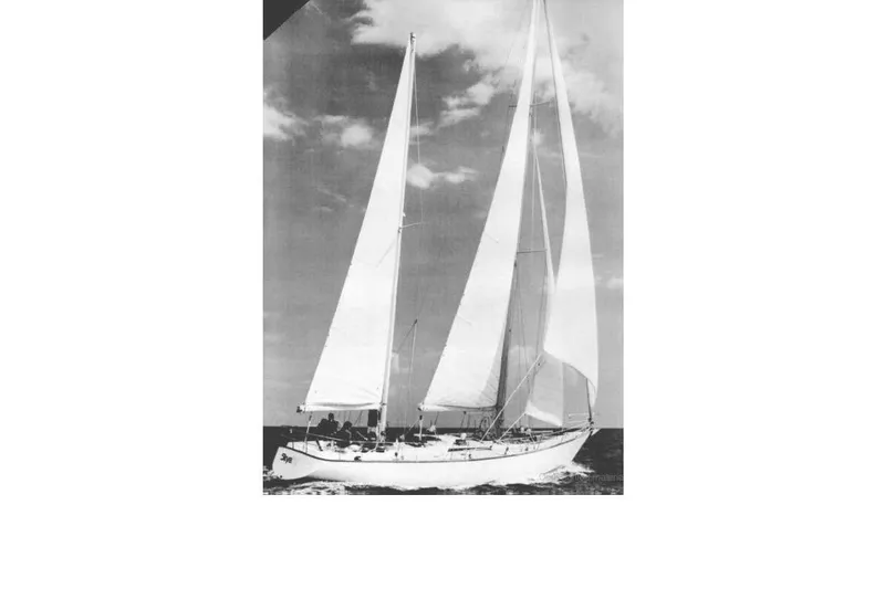 Slide: The Image of Sailing yacht "Skye" by Mao Ta, 1980, with full sails on open water. - 20