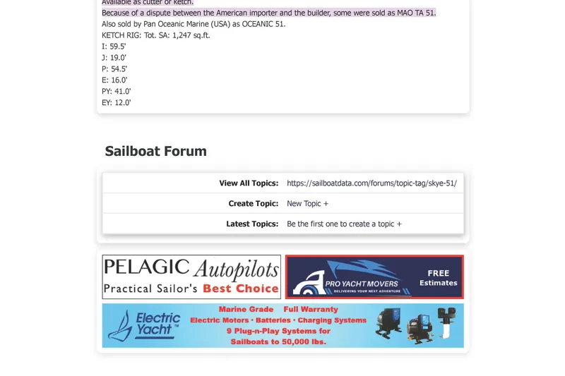 Slide: The Image of Sailboat forum page with Mao Ta Skye 1980 specifications and advertisements. - 26
