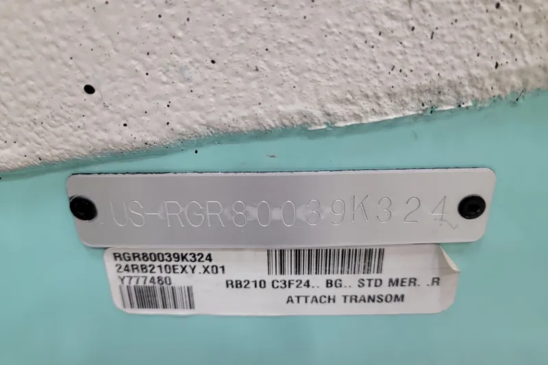 Slide: The Image of 2024 Ranger RB210 identification plate with serial number and barcode details. - 24