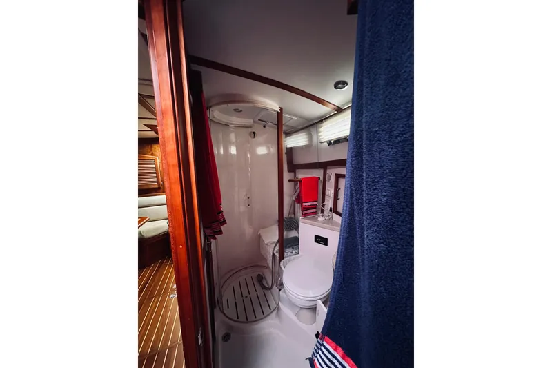 Slide: The Image of 2008 Sabre 38 Hard Top Express bathroom interior with shower and sink. - 42