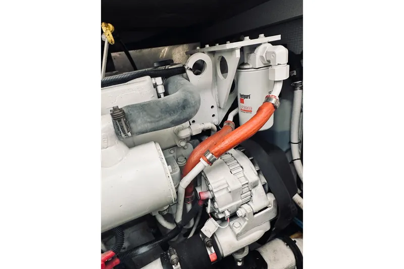 Slide: The Image of 2008 Sabre 38 Hard Top Express interior with wooden flooring and seating area. - 51